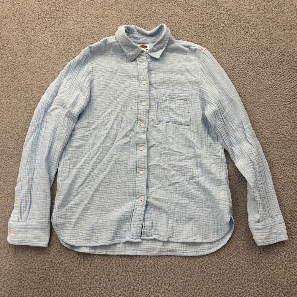 J.Crew Womens Blue Gauze Button Front Shirt BI216 Medium Beach Resort Coastal